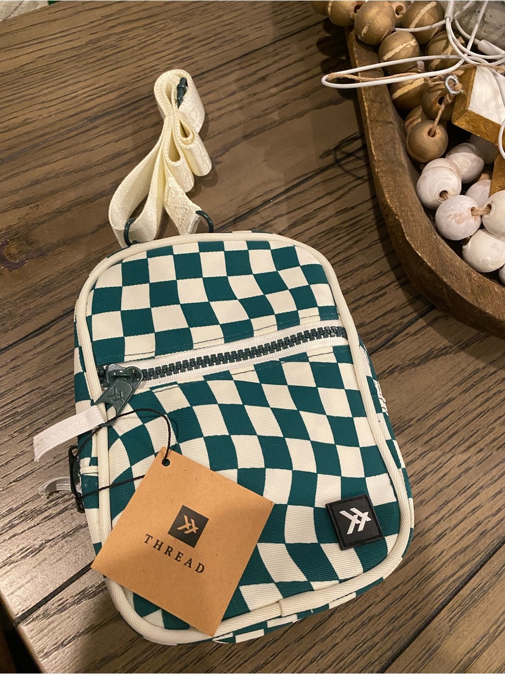 Threads Green and White Checkered Crossbody Bag